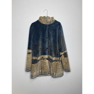 Alpine Studio Oversized Parka Jacket Soft Fleece Scenic Trees Women’s Reversible